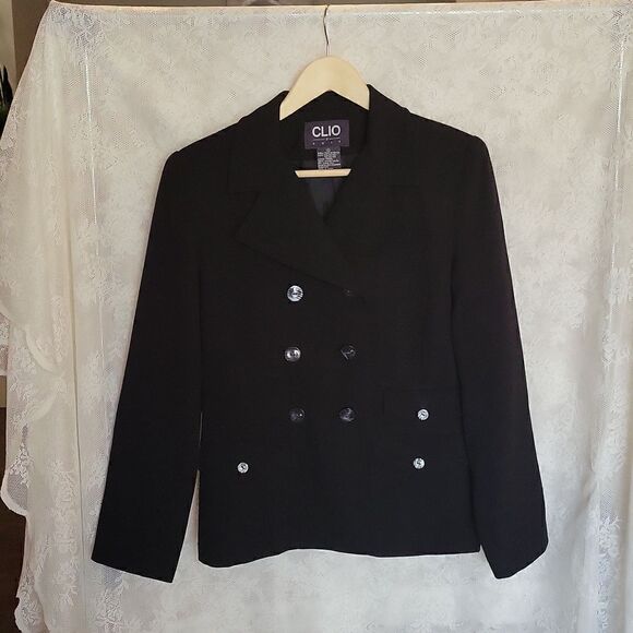 CLIO Black Double Breasted Blazer Size 8 - Picture 1 of 8
